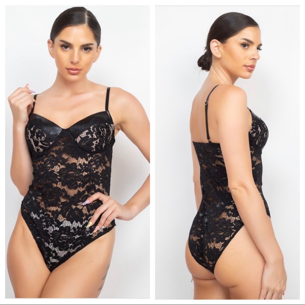 NEW TRENDY BLACK FLORAL LACE MESH BODYSUIT TOP - Picture 7 of 16